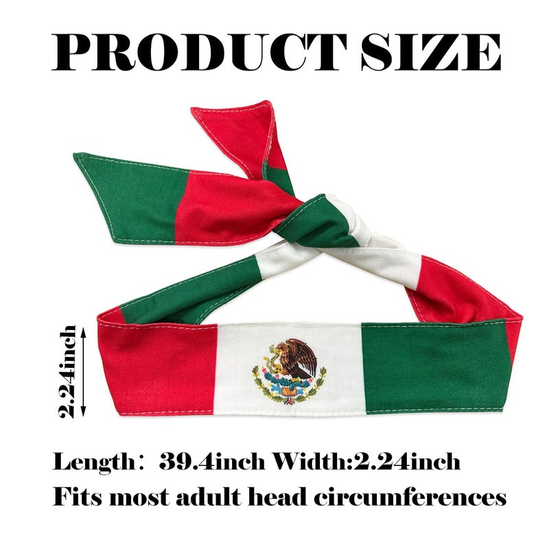 hhdatc Mexican Country Flag Tie Headband with National Flag,Banadan Mexico Headband for Men Soccer, Tennis, Workout, Costume - Image 3